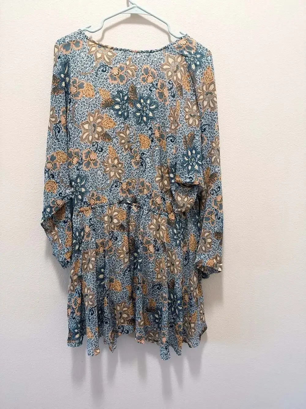 Free People Teegan Floral Long Sleeve Mini Dress Sky Combo